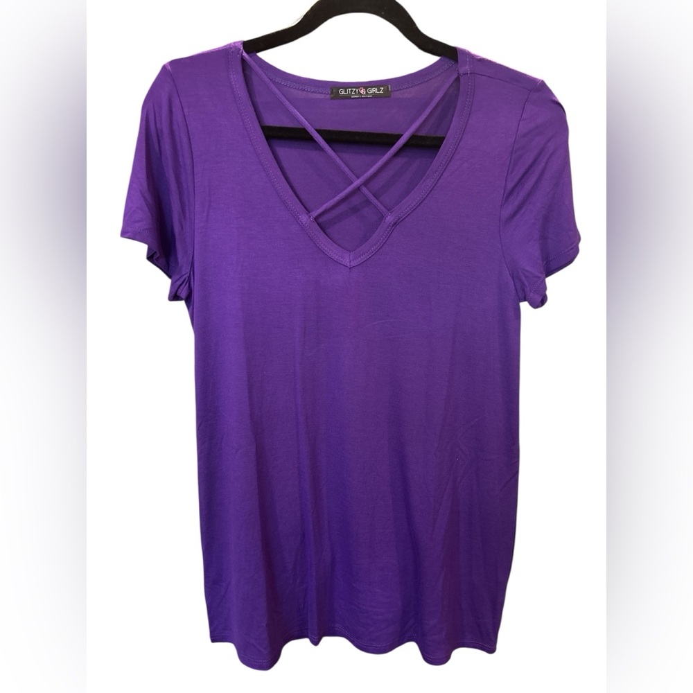 Elegant Purple Short Sleeve V-Neck Top